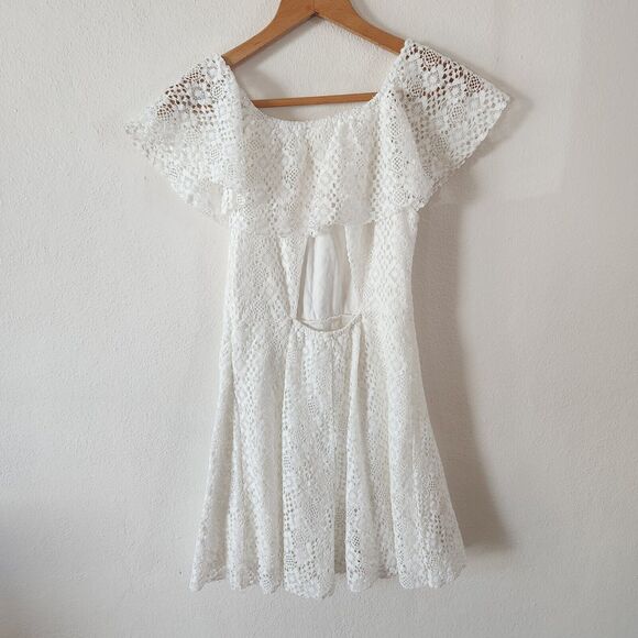 Zara Girls White Off Shoulder Cotton Blend Lace Eyelet Dress Sz 13/14 Communion - Picture 2 of 5
